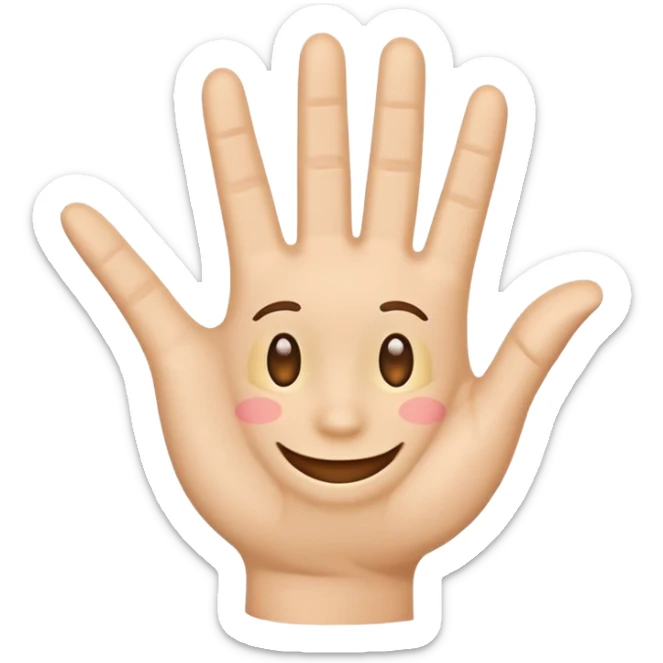 waving hand emoji with a smiling face on the palm, just the hand, clear waving gesture sticker