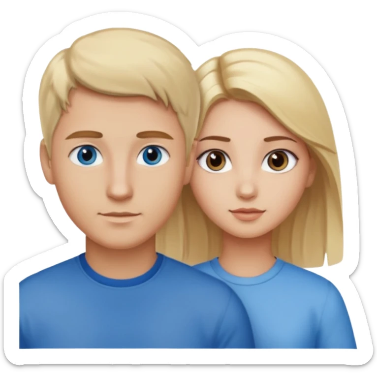 man with blonde hair and blue eyes and girl with brown hair and brown eyes sticker