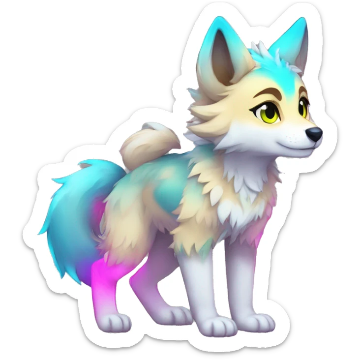 Anthro Colorful Shiny Fionbri-Falvie-sparkle-wolf-sona with neon markings full body sticker
