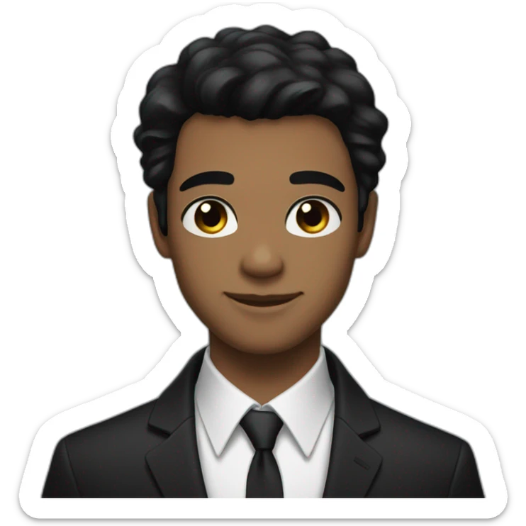 young man with black hair and black eyes and a black suit and hair and A dimple in his cheek  to the left sticker