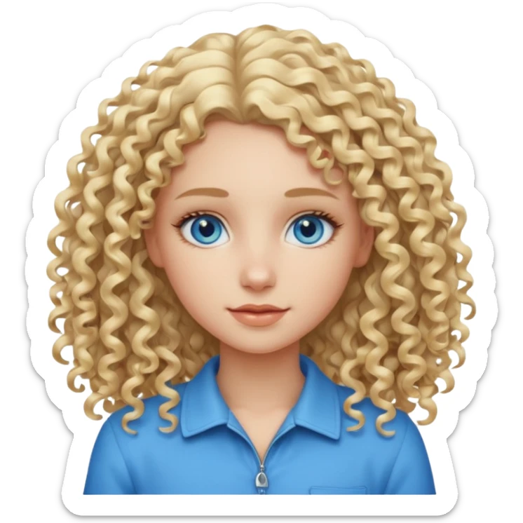 Cool blond curly girl blue eyes. Cooler color blond hair. Longer hair sticker