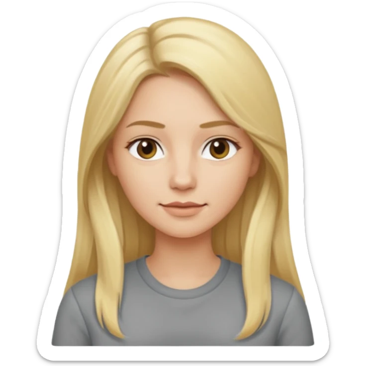 woman with long blonde hair, wear grey shirt sticker