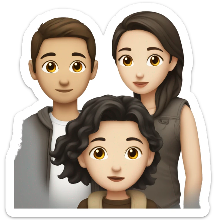 White girl with dark brown hair kissing Asian boy with dark brown hair sticker