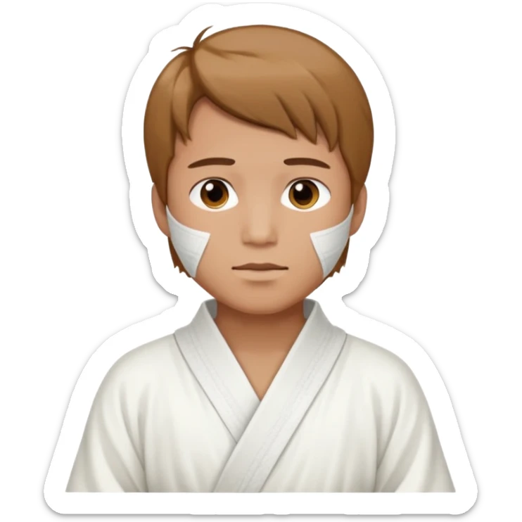 A man with long light brown hair in white Chinese robes with bandages around his neck. sticker