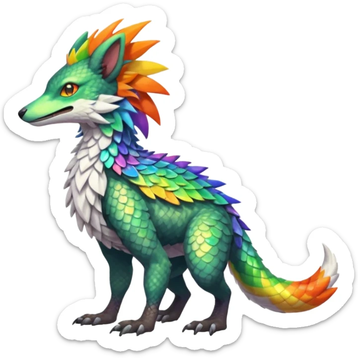 Colorful Fruity Iridescent Warm-colored Tropical Exotic Vernid-Sergal-Trico-Silvally-Nargacuga-fusion-hybrid-animal-creature, full body sticker
