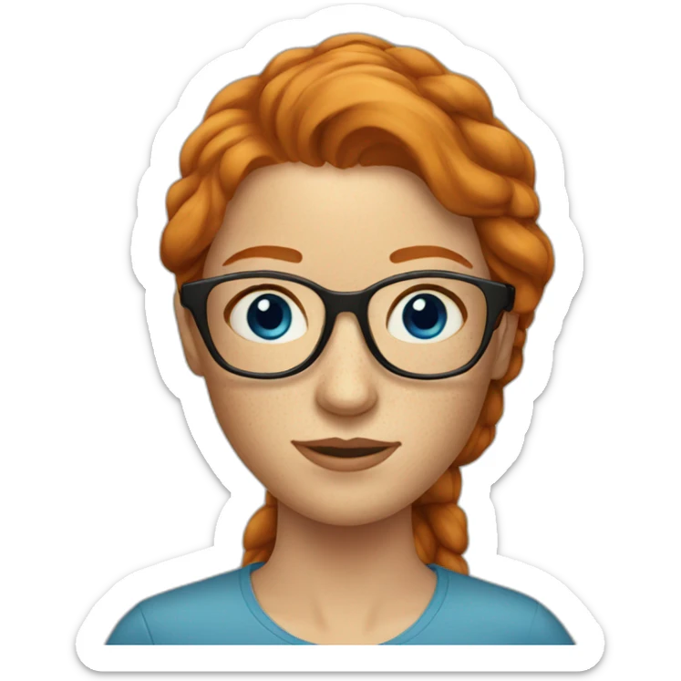ginger woman with long hair with freckles and blue eyes and glasses sticker