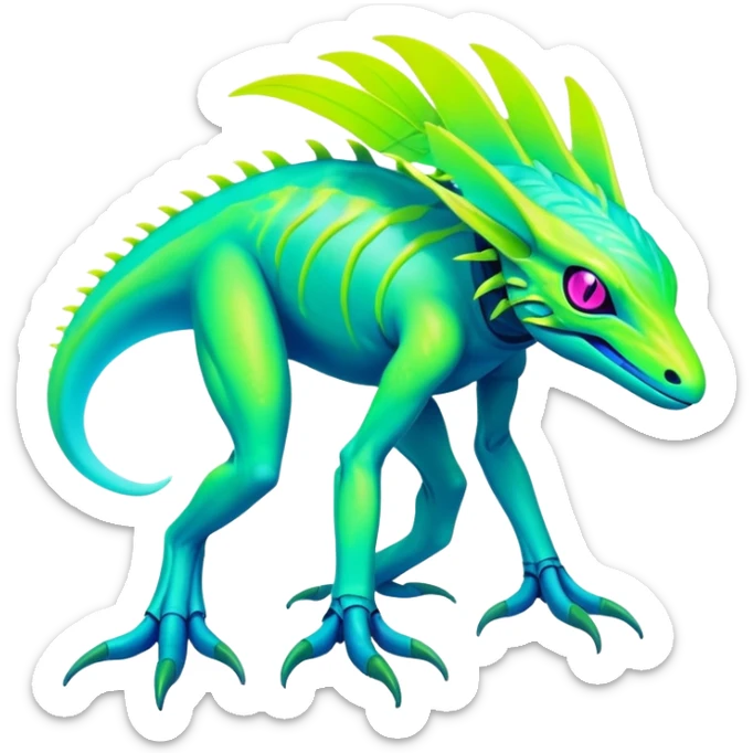 Tropical futuristic lush cool edgy neon Fionbri-Vernid-Elgyem-creature (full body) sticker