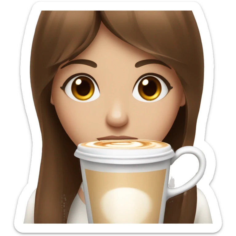 Chestnut brown straight haired with bangs girl with hazel eyes and pale skin sipping a latte  sticker
