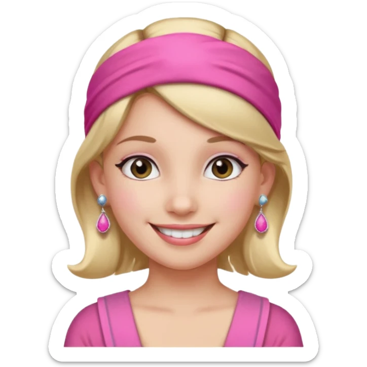 Fashion girl with pink headband and earrings, half body sticker