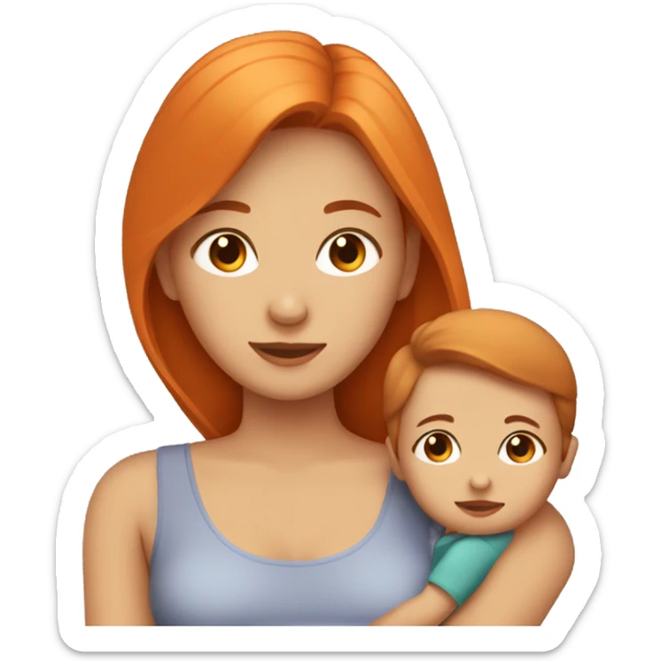 Girl with long orange hair holding baby boy with brown hair  sticker