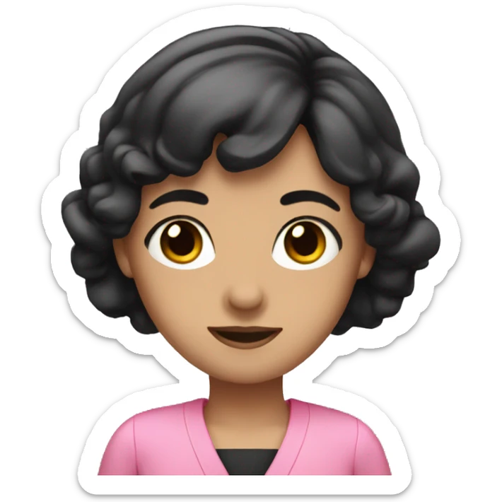 a teacher with black hair, dark eyes and pink dress sticker