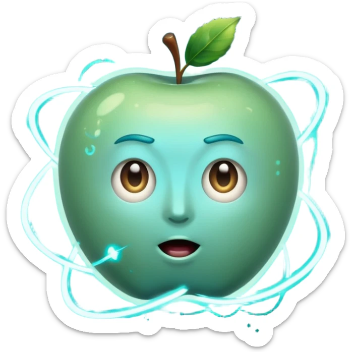 Uranus planet emoji in Apple style with a surprised or excited face, blue-green hues, dynamic rings, electric sparks, embodying chaos and sudden change sticker
