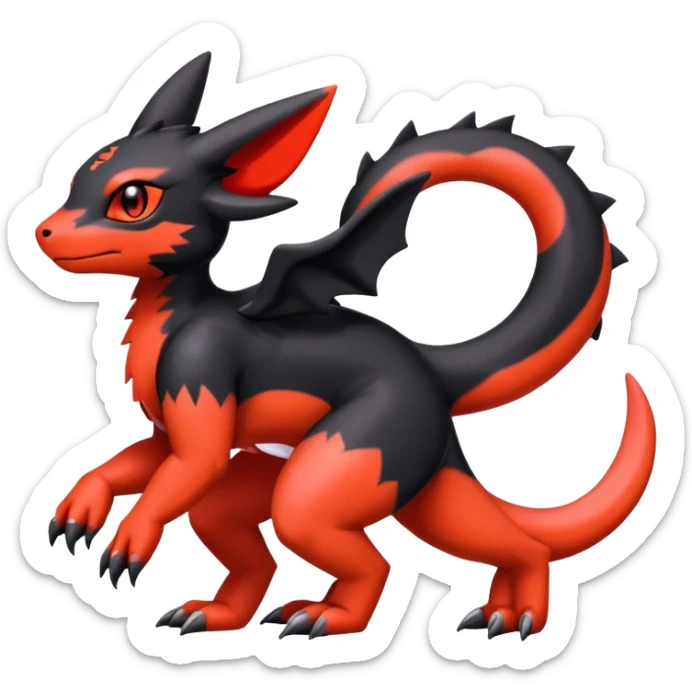 Cute Shiny Guilmon-Salandit-Umbreon-Fakémon-hybrid-creature (full body)  sticker