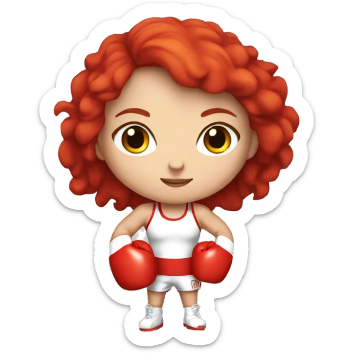 Boxing girl, red hair, white skin, red boxing gloves sticker