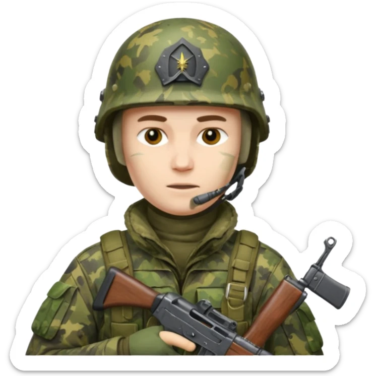 Dead Russian soldier in ukraine in Russian camo with helmet, full gear and an Ak47 sticker