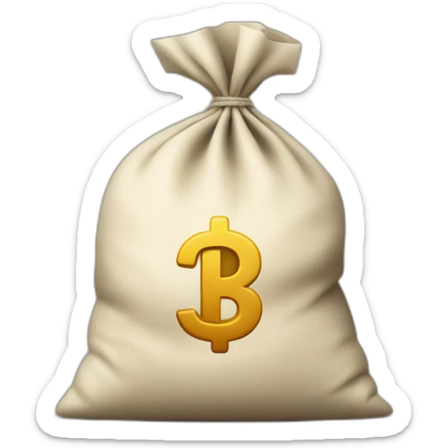 Money bag with letter ₸ in the center of the bag sticker