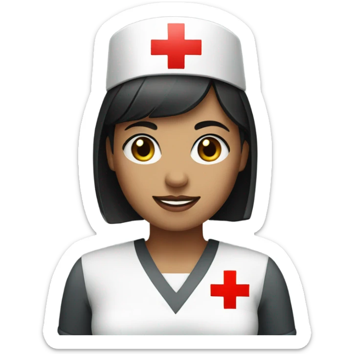 short black straight hair female nurse with red cross sign hat wearing dress sticker