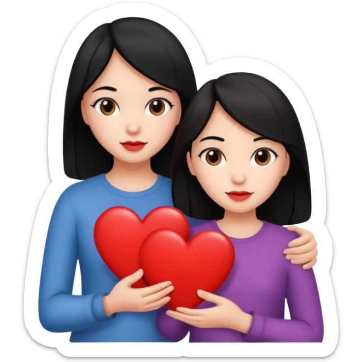 2 girls that have a heart one hair black the other brown  ( brown abd black) sticker