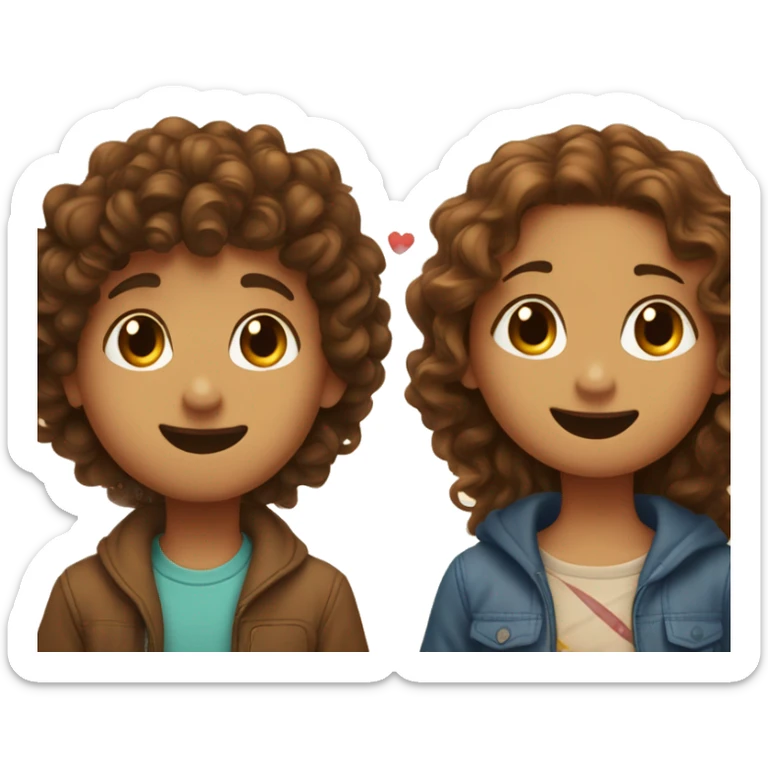 Boy with brown curly hair kiss a girl with brown long hair and a heart is over the heads  sticker