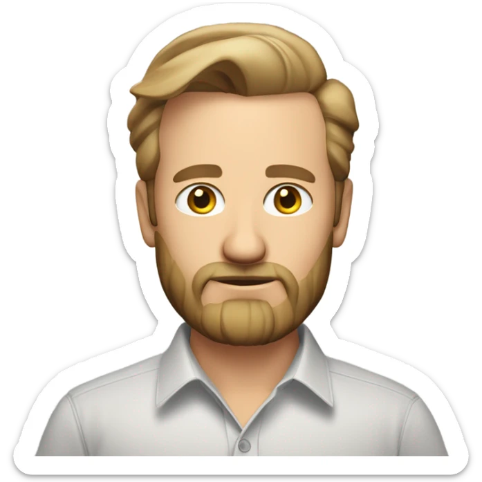 middle aged english man, short slicked back hair dark blonde, dark blonde medium length size full beard, in a smart unbuttoned shirt. sticker