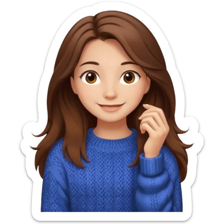 Cozy girl with long brown hair and brown eyes sticker
