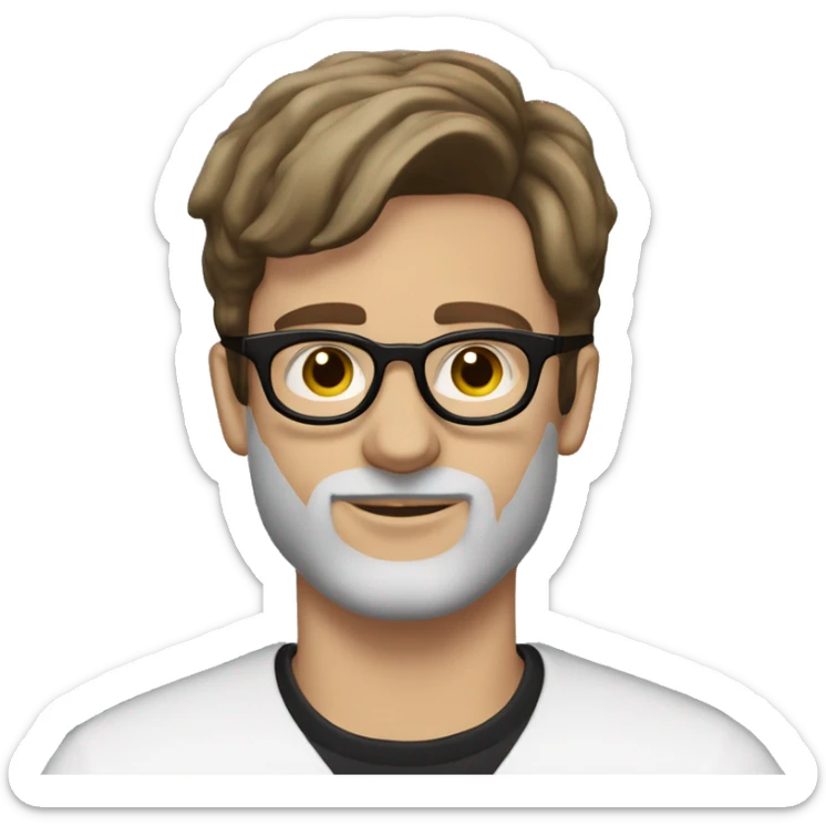 a guy with brown hair laid back, brown eyes in balenciaga glasses with a mole on his left cheek below lip level and a beard only in the chin area sticker