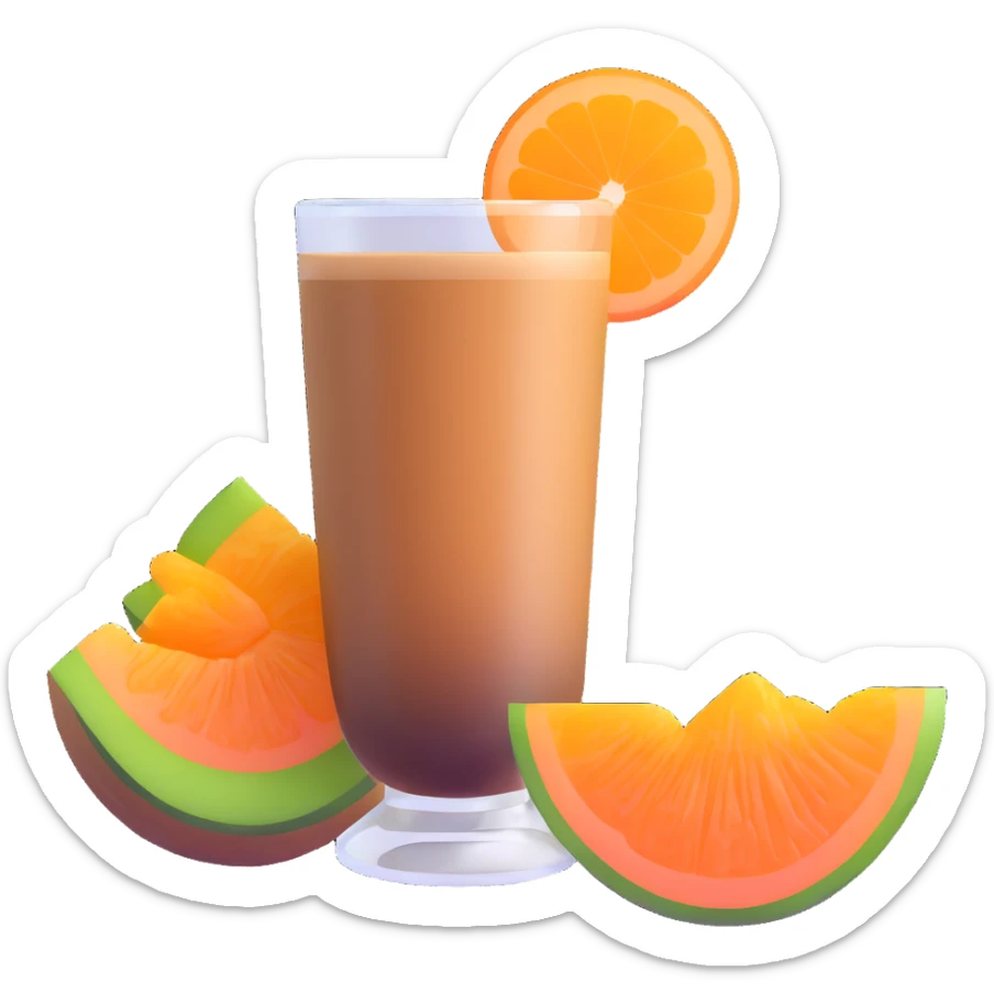 coffee carajillo drink with liquor in a glass with a slice of orange cantaloupe melon on the side sticker