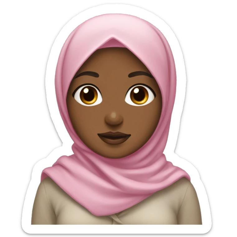 Mocha skin hijabi wearing a white hijab with a pink bow on top sticker