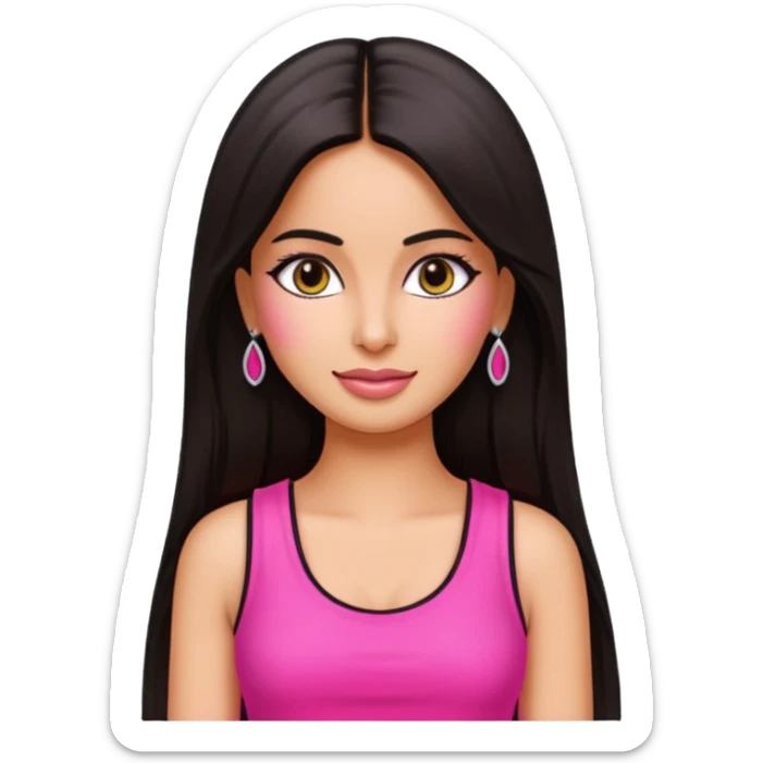 a pretty bratz emoji that looks like bollywood actress katrina kaif with straight  hair wearing a neon pink sleeveless top
She should resemble Katrina Kaif. sticker