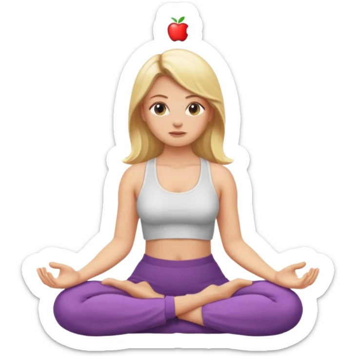 blonde white girl baddie emoji meditating, apple style, with a confident expression sticker