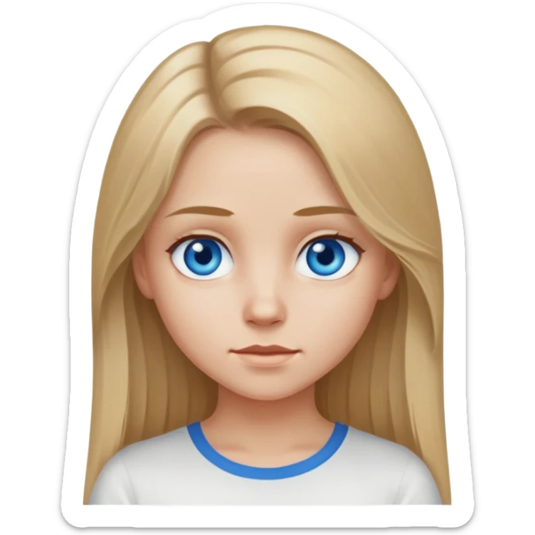 girl with long dirty blond hair, blue eyes, wearing a white top sticker