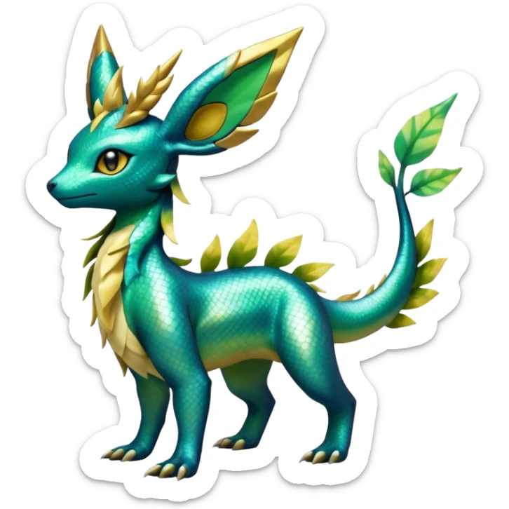 Shiny Iridescent Helioptile-Salandit-Leafeon-Fakémon-hybrid-creature (full body)  sticker