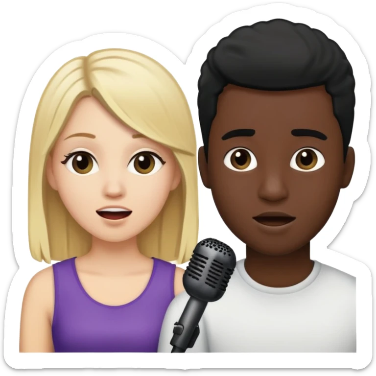 White girl with blonde hair singing to a black guy who has black hair sticker