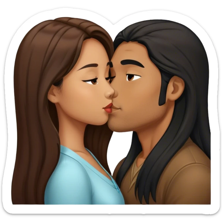 Caramel brown Guy with long black hair kissing brown hair Filipina sticker