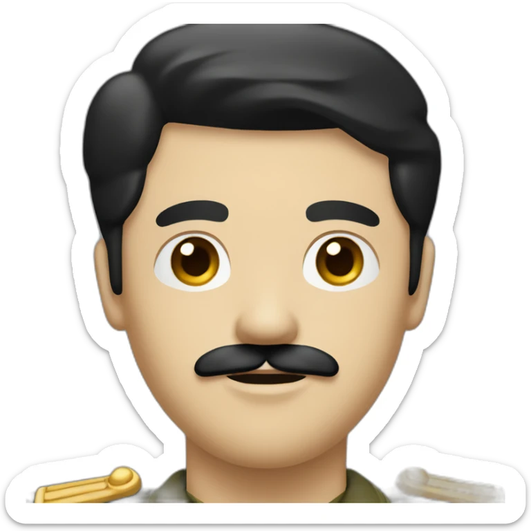 man with black hair and short moustache like chaplin black hair and a militar shirt sticker