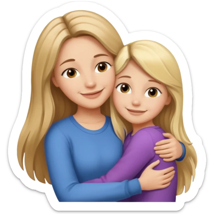 A beautiful mother with long brown hair hugging her cute 12yr old blonde hair daughter sticker