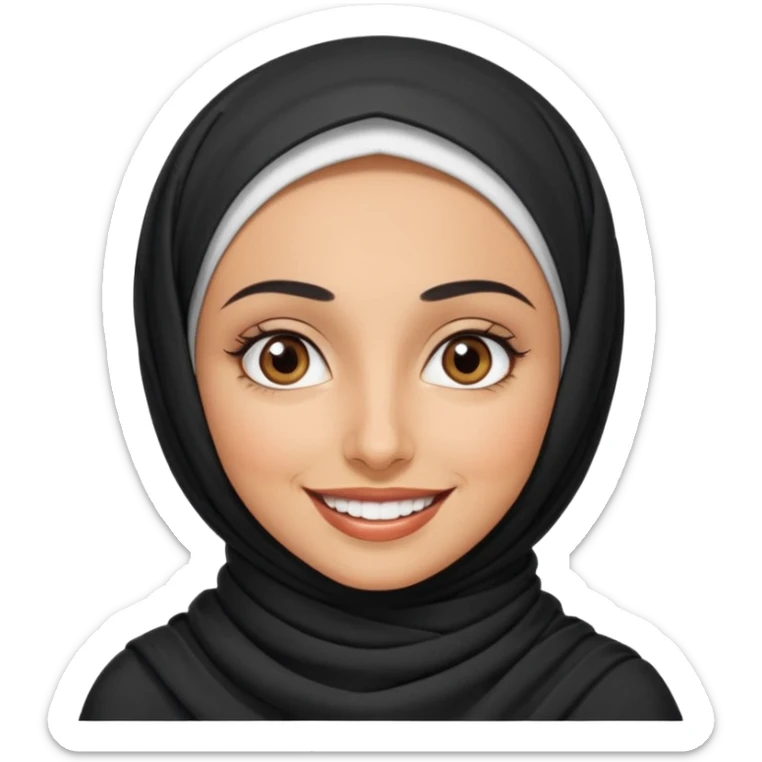 30 year old iranian woman short curly black hair, big brown eyes, tanned skin, big smile, white teeth, pretty sticker