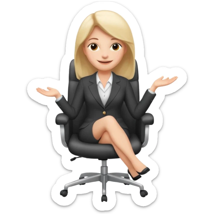 Cartoon face woman smiling and relaxing and aligned in a chair in office make the face a cartoon character  sticker