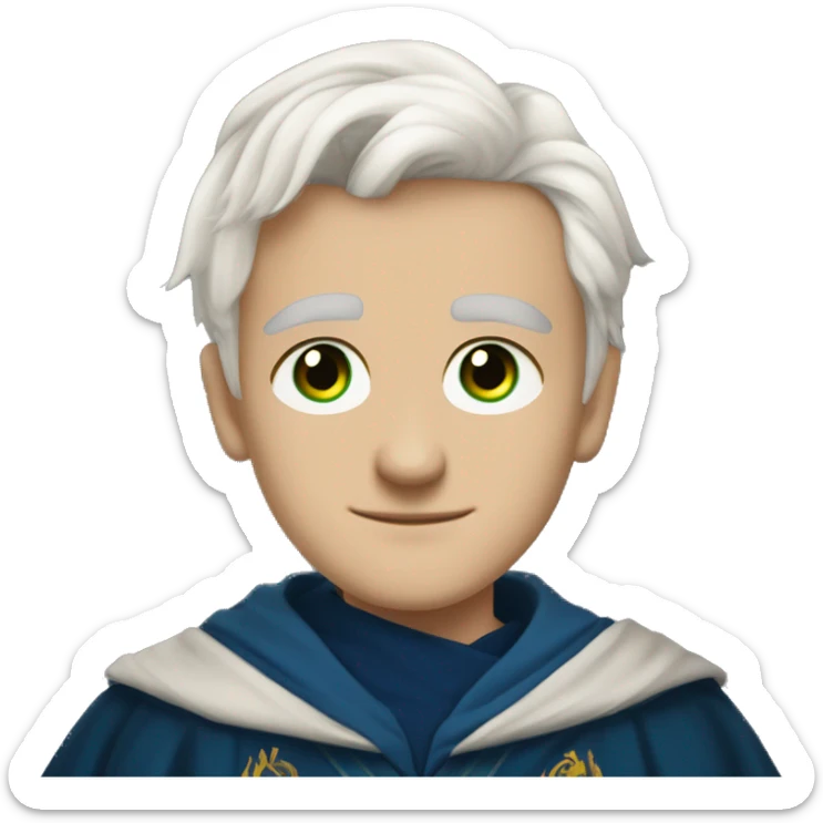 16 year old boy, white hair, white eyebrows, light skin, green eyes, scar on right eye in ravenclaw hogwarts robes. sticker