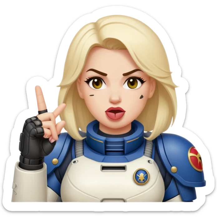woman space marine crossed out middle finger and face with tongue out wink eye sticker