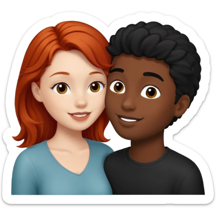 Redhead white girl kissing black hair black boy sticker