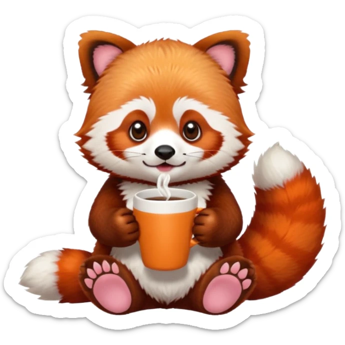 красная панда с чашкой в руке sticker