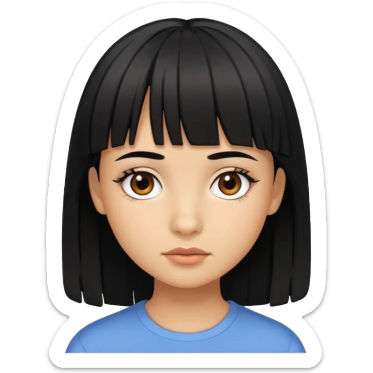 Girl with layered black hair and micro bangs with brown eyes and tan skin  sticker