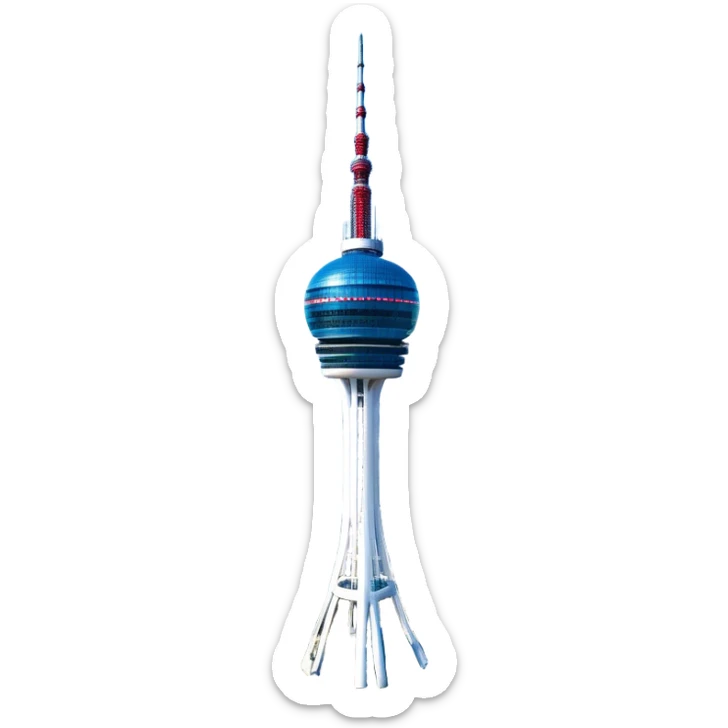 ​Cinematic Realistic N Seoul Tower, depicted in brilliant daylight as a slender, single-column tower rising from a modern cityscape, crowned by a sleek cylindrical observation deck offering panoramic views over Seoul, with crisp glass and steel surfaces reflecting clear blue skies and subtle architectural details that capture its futuristic elegance, sticker