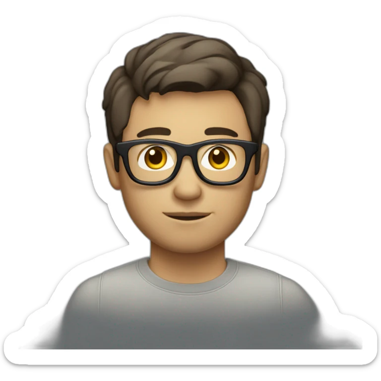  photographer, short hair, dark hair, slight beard, glasses, light skin, slightly fat face sticker