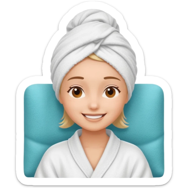spa A contented and relaxed girl with a towel on her head in a white robe lies on a couch sticker