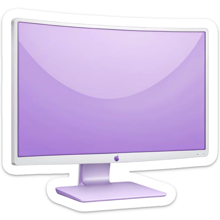 Realistic white curved pc monitor with a pastel purple screensaver  sticker