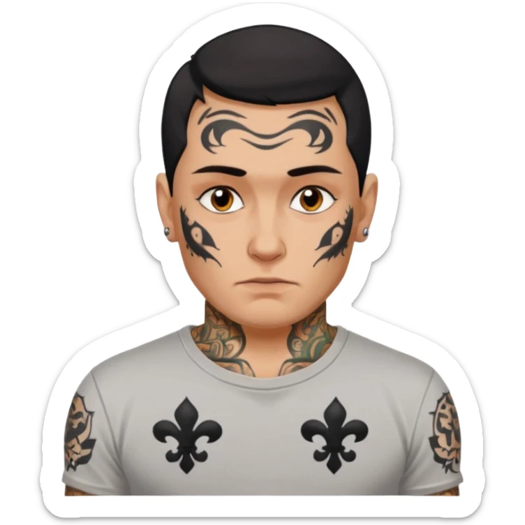 Create emoji by me:I am Petr,Russian,95% tatooed,tear tattoo,live in Spain sticker