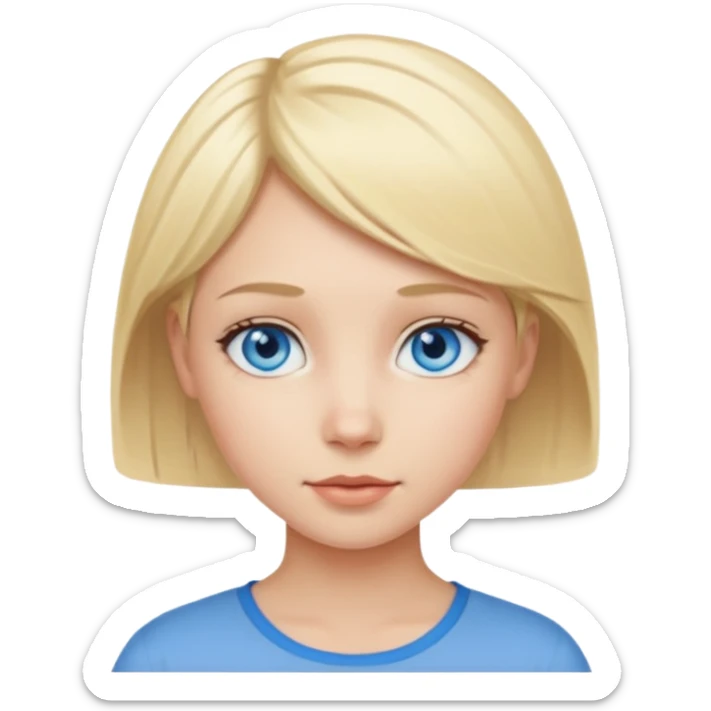 A girl with blue eyes and blond short hair and white skin  sticker