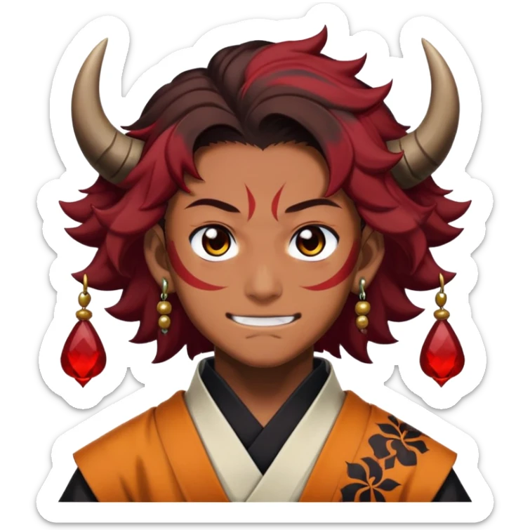 Tanjiro Kamado with a smirk, Demon Slayer character with scar and hanafuda earrings sticker